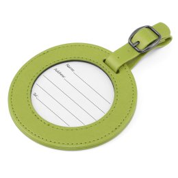 0006574 round luggage tag with window in belluno a vegan coloured leatherette with a subtle grain